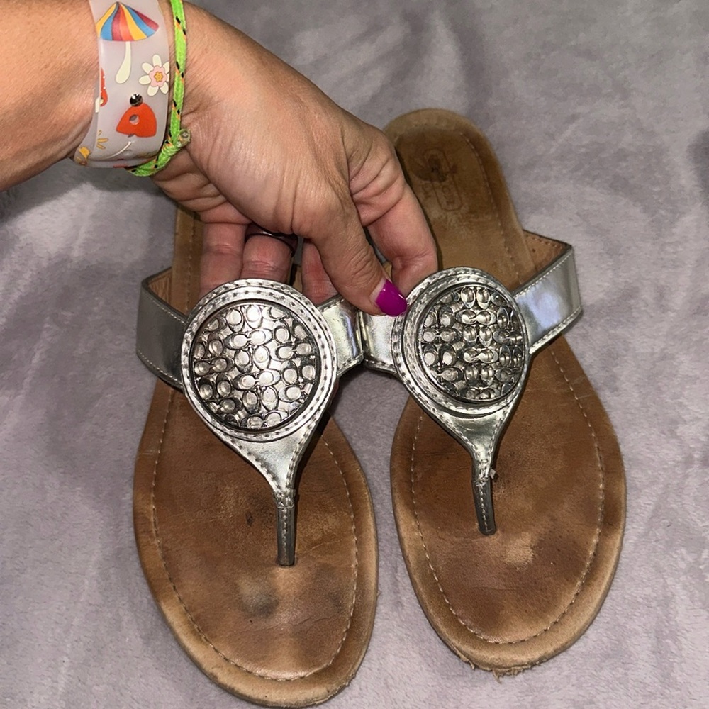 Coach Silver logo flip flop